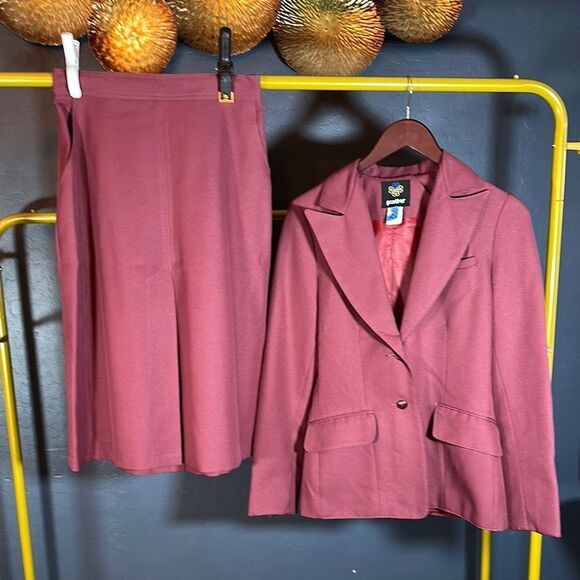 Panther Burgundy Blazer and Skirt Set - Picture 1 of 9